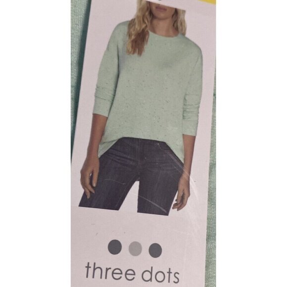 NWT Three Dots Women's Long-Sleeve Crew-Neck T-Shirt Mint Small D2 - Picture 1 of 7